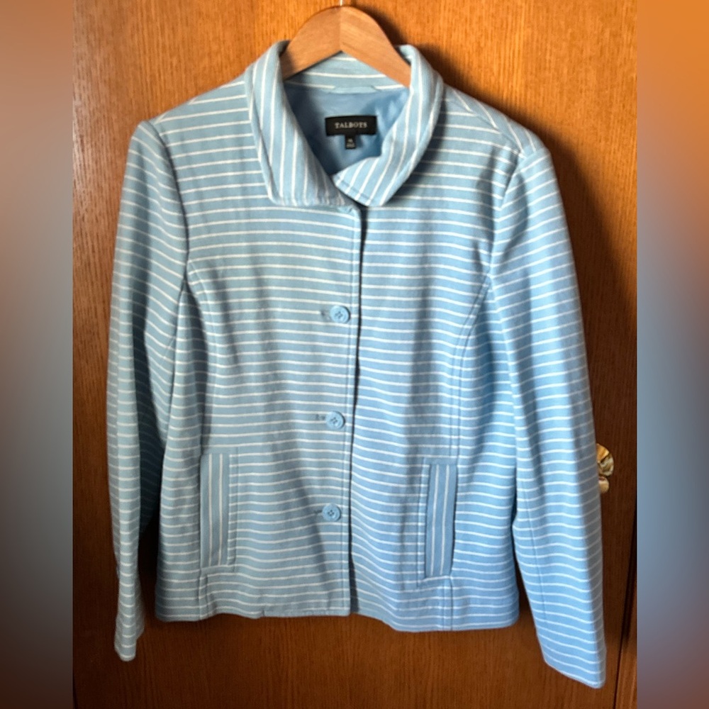 Talbots Blue Striped Jacket Nautical Buttons XL